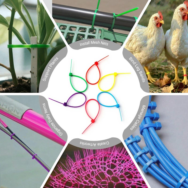 ELECALL Small 4 inch Multicolor [Zip Cable Tie]s 480pcs Assorted Color for Marking Chickens Legs or Deco Mesh Wreath Supplies Pink,Red, Purple, Yellow, Blue,Green - Image 4